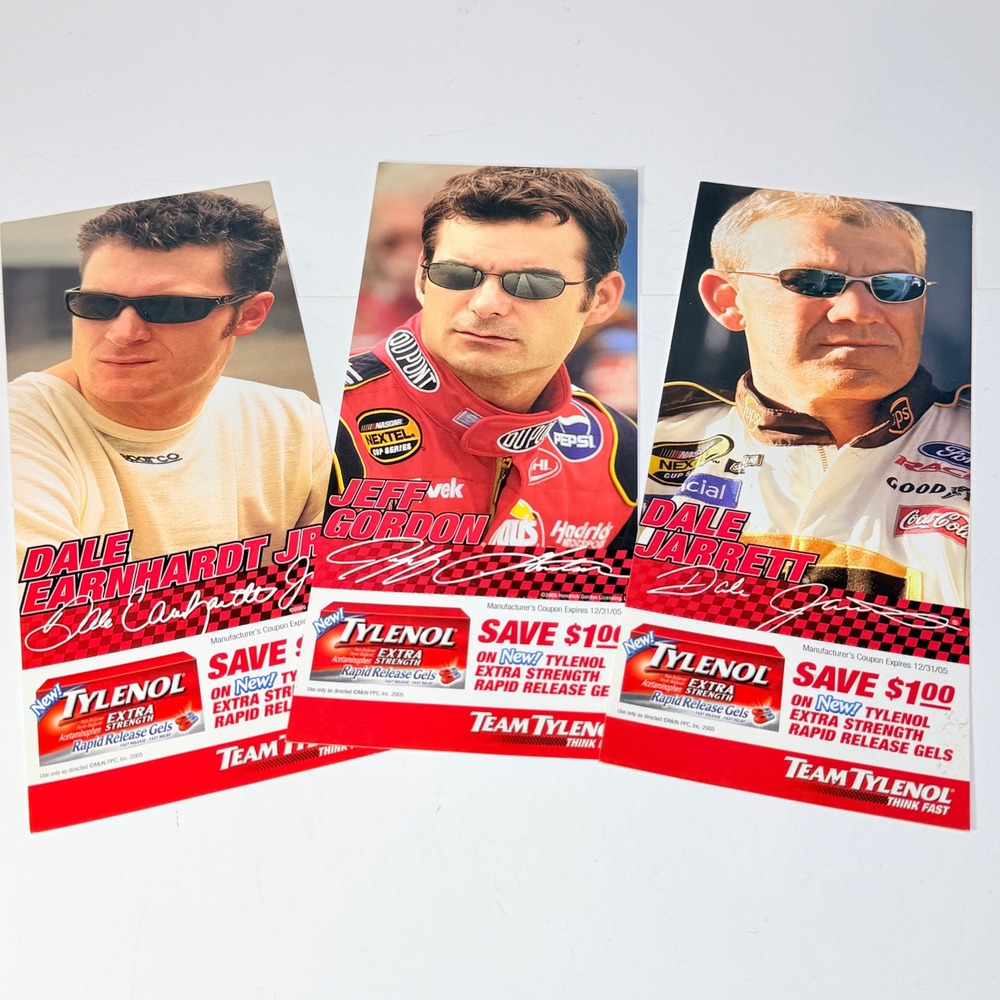 2005 NASCAR Team Tylenol Cards Dale Earnhardt Jr Jeff Gordon Dale Jarrett Lot 3